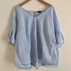 Light blue flare sleeve embroidered summer shirt